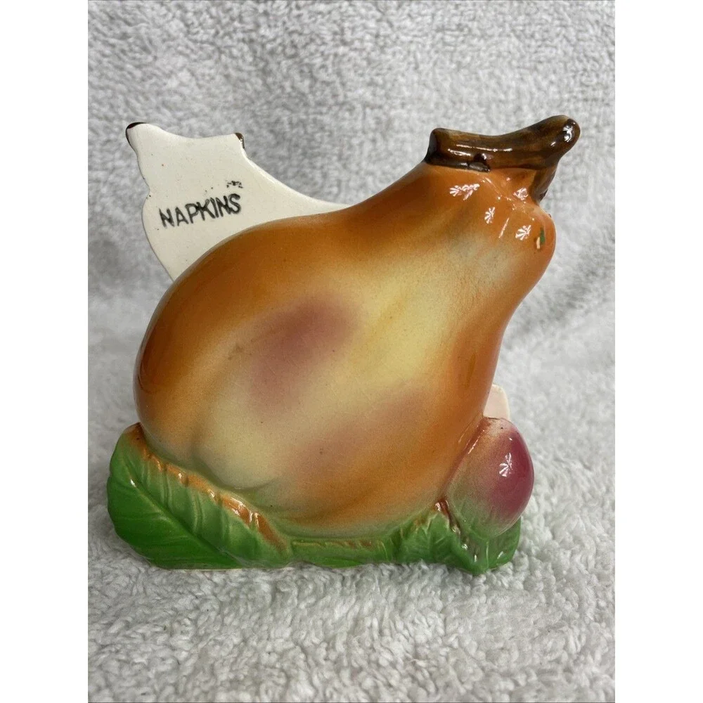 Vtg Ucago Japan Pear  Fruit Napkin Holder Ceramic Kitch 1960s MINT